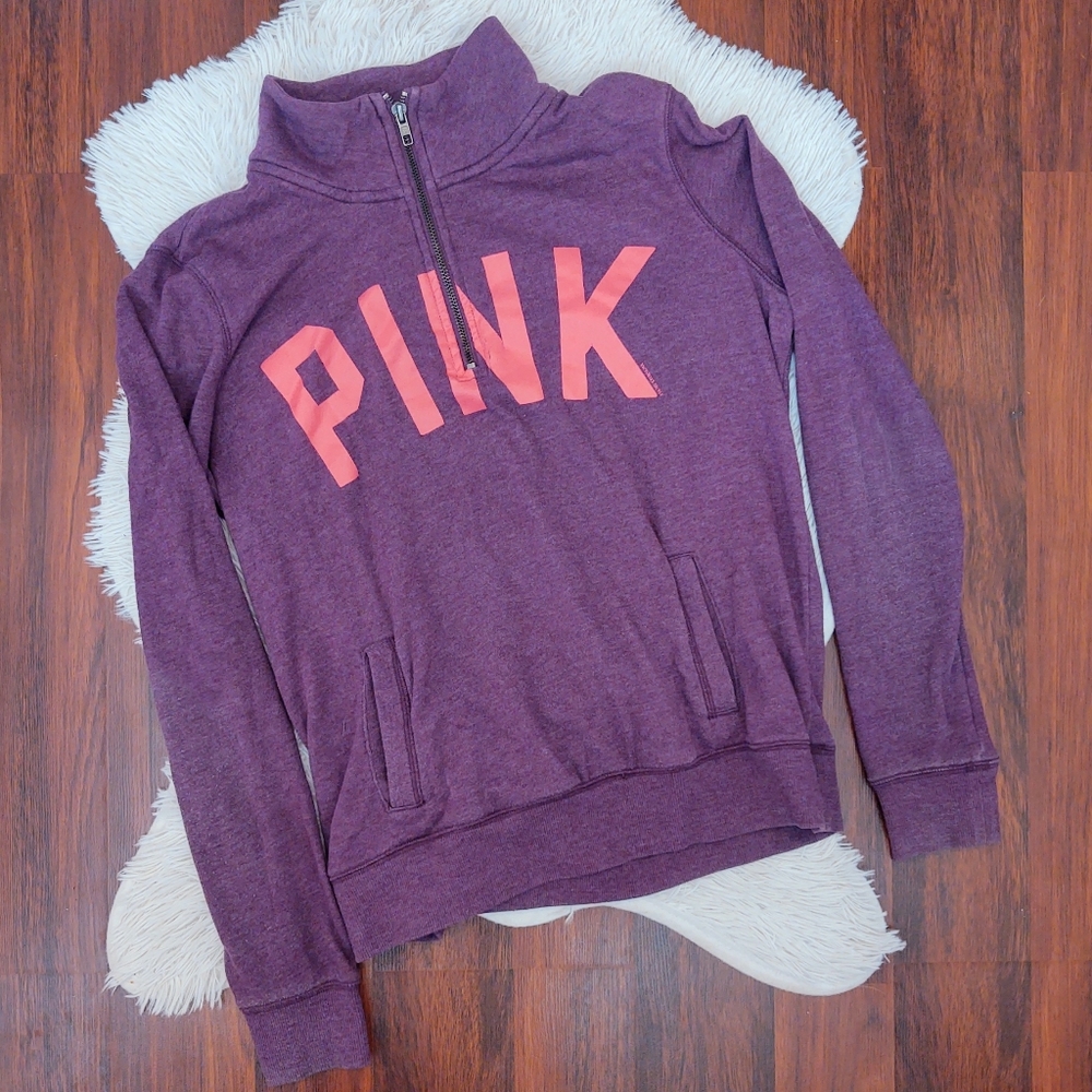 PINK Pull Over Partial Zip Sweatshirt Purple Pink